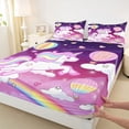 thumbnail image 4 of Metsweet Cute Unicorn King Sheets 4pcs, Cartoon Rainbow Hot Air Balloon Bedding,1 Fitted Sheet, 1 Flat Sheet and 2 Pillowcases, 4 of 5