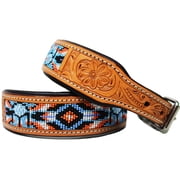 Medium 17-21 Full-Grain Genuine Padded Leather Beaded Dog Puppy Collar 6044