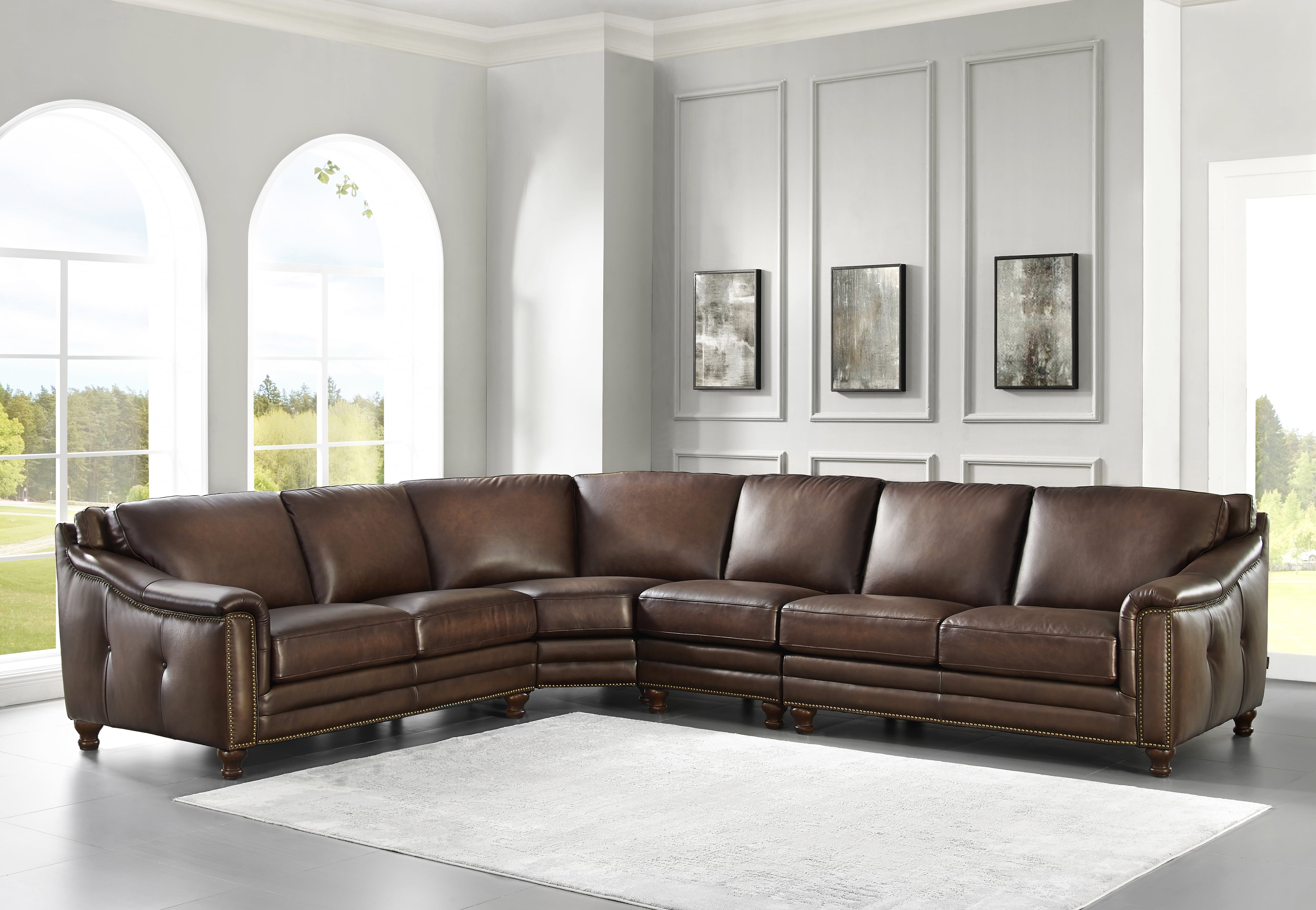 Hydeline Belfast 100% Leather Sectional, 4-Piece, Dark Brown - Walmart.com