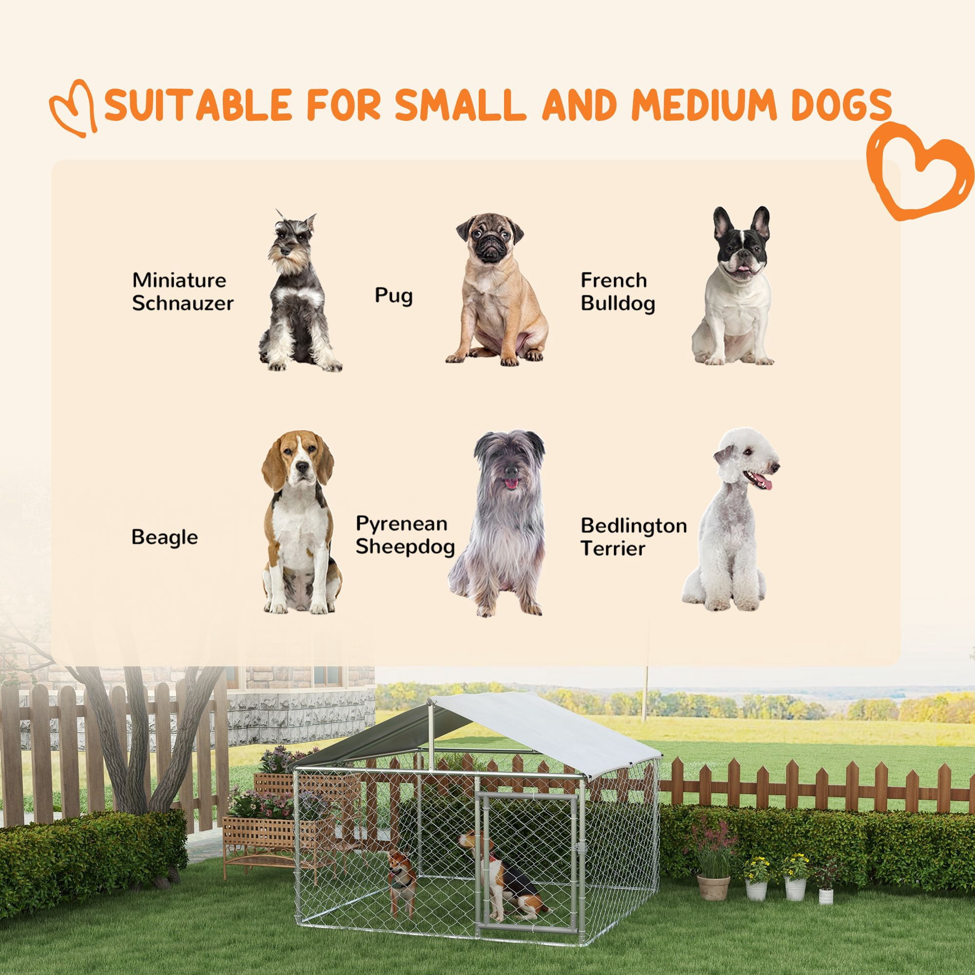 Dranite 6.6' x 6.6' x 4.9' Outdoor Dog Kennel for Small & Medium Dogs, Metal Frame