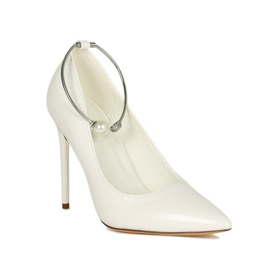 Women Patent Pointy Toe Pearl Ankle Strap Stiletto Heel Pump 18953
