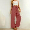 thumbnail image 4 of Futezty Women Wide Leg Pants with Pockets Lightweight High Waisted Adjustable Tie Knot Loose Trousers Flowy Summer Beach Lounge Pants, 4 of 5