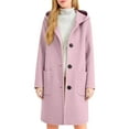 thumbnail image 3 of qucoqpe Womens Hooded Trench Coat Winter Warm Wool Coat Long Sleeve Casual Pea Coat Fashion Solid Color Overcoat for Women, 3 of 8