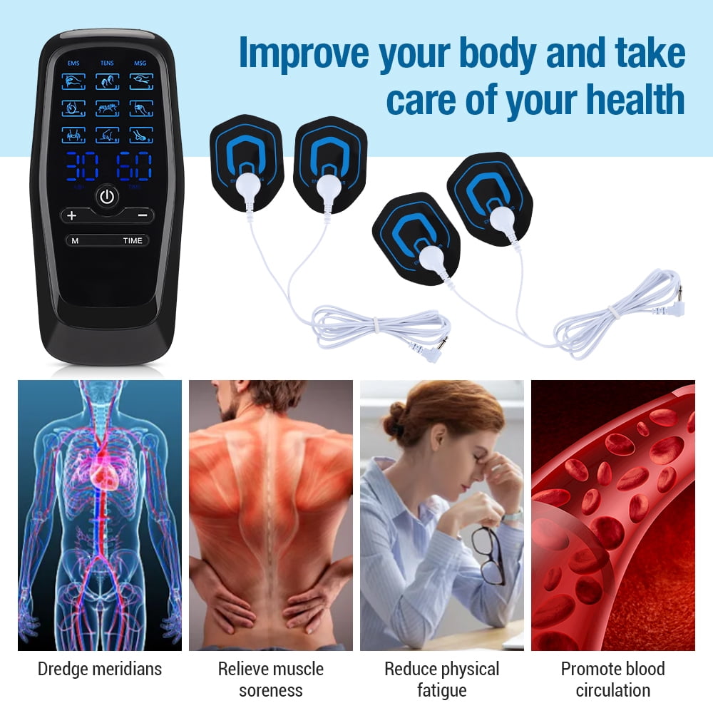 Electrode Pads for Back Neck Massager , Electronic Pulse Massager Dual Channel with 10 Reusable Shoulder and Neck Massage Patch, Portable Machine Massager Tens Unit Replacement Pads Black