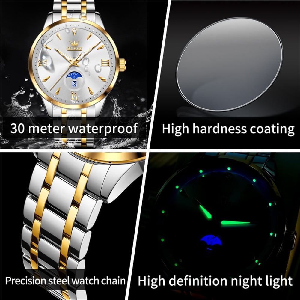 OLEVS Watches for Men Business Dress Casual Analog Quartz Stainless Steel Waterproof Luminous Men Wrist Watches Reloj Para Hombre White Dial