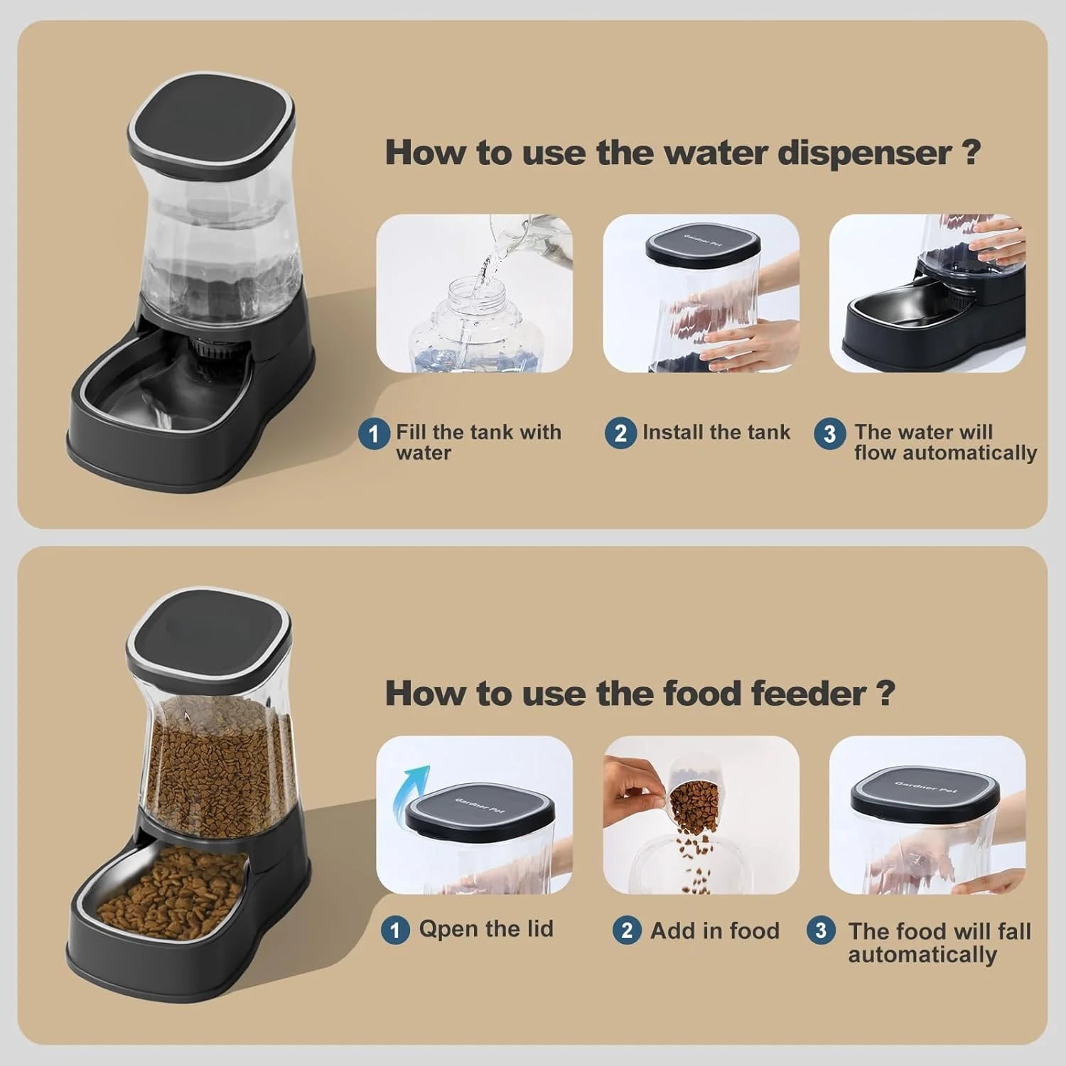 Nomipaw Automatic Cat Feeder and Food Dispenser Gravity Pet Feeder Cat Dog Bowls for Water and Food 2Pcs