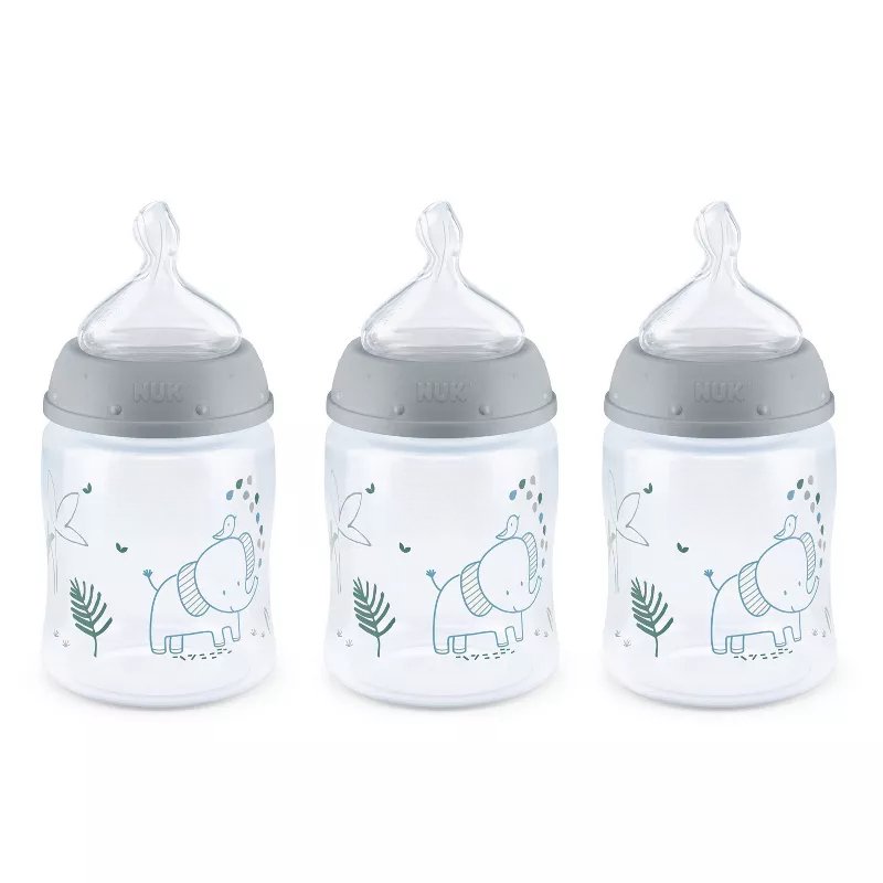 5oz Anti-Colic Baby Bottles 3 Pack, Smooth Flow Infant Feeding Bottles with Silicone Nipples, BPA-Free, Safari Animals Elephant Design, Baby Bottles for Newborns and Infants
