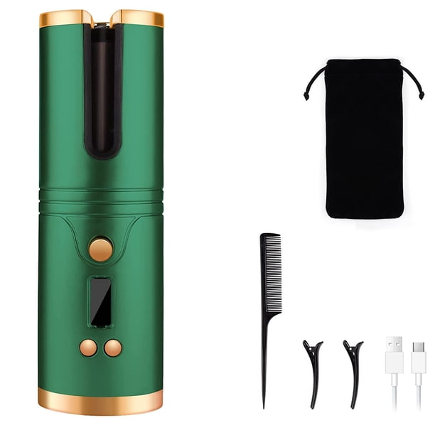 Rizador de pelo, rizador de pelo automático inalámbrico, rizador de pelo portátil recargable por USB, varita de calentamiento rápido con ajuste de temporizador y 6 temperaturas ajustables para viajes Namotu CZMR-ZC159