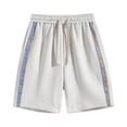 thumbnail image 4 of FINALGANG Mens Elastic Drawstring Plaid Side Stripe Knit Casual Shorts Summer Daily Regular Fit Breathable Side Pocket Walking Sport Bottoms For Men Light Gray XL, 4 of 4