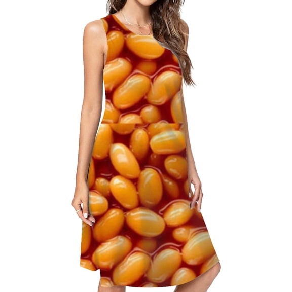 Baked Beans Casual Sleeveless Loose Sundress Dress For Women Summer Dress Daily Woman