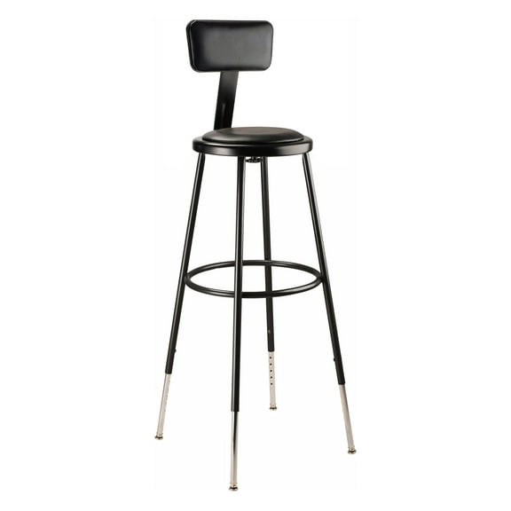 32"-39" Height Adjustable Heavy Duty Vinyl Padded Steel Stool with Backrest - Black