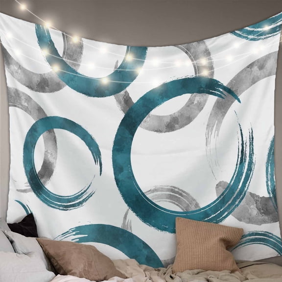 Turquoise Grey Tapestry for Bedroom Wall Hanging Tapestry, Geometric Circle Modern Abstract Simple Art Ceiling Backdrop Tapestries Poster Blanket Wall Decor for Teens Room Living Room Dorm 51" x 59"