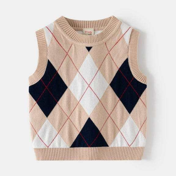 Tauxra Baby Boy Sweater,Pattern Kids Vest for Boys 1-8 Years,Round Neck Knit Sweater Fall Winter Top