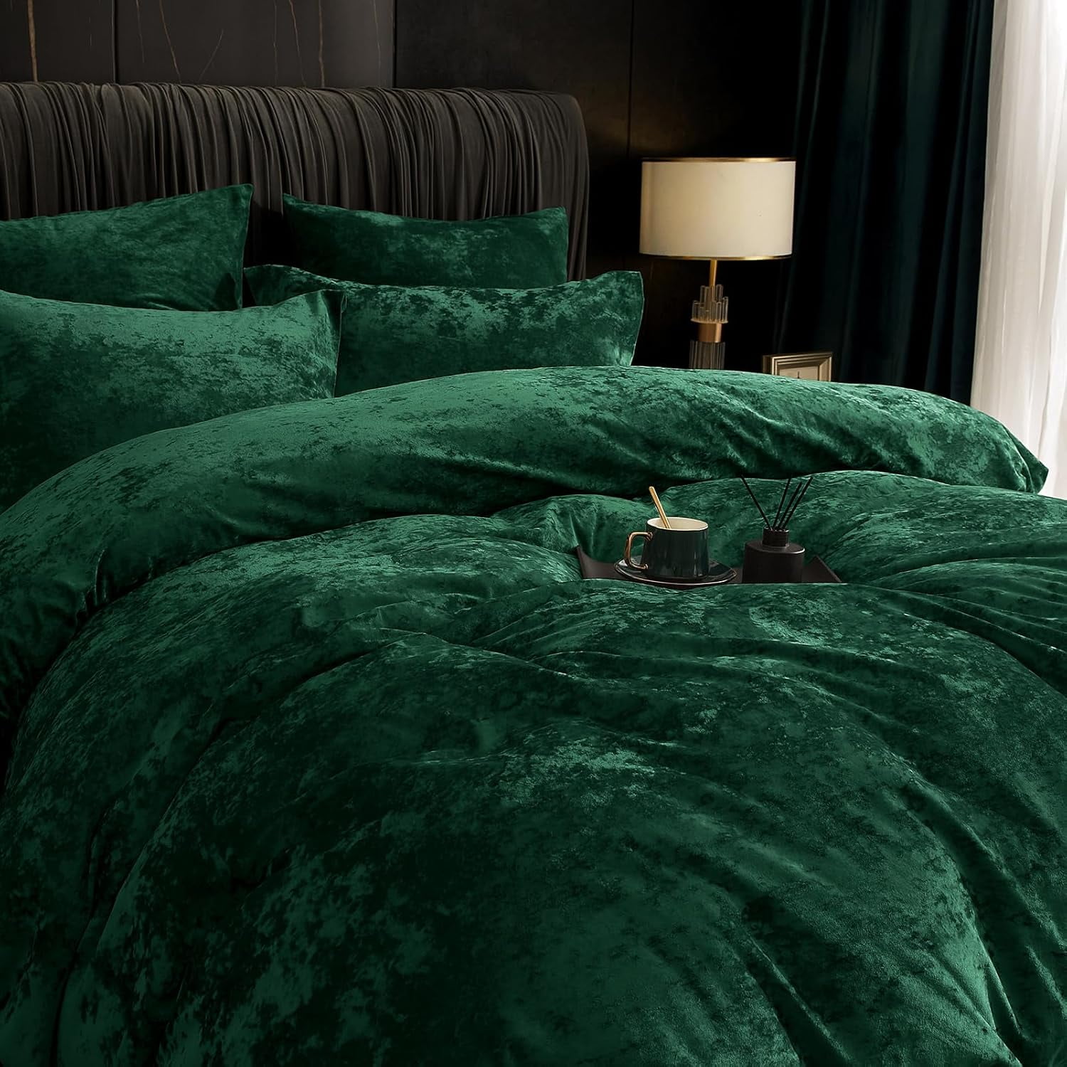 PHF Truly Velvet Duvet Cover Set Queen Size, 3 Pieces Luxury Ultra Soft Comforter Cover Set, Warm Flannel Duvet Cover with 2 Pillow Shams Bedding Collection, 90"x90", Emerald green (No Insert)
