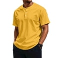 thumbnail image 2 of Men's Casual Henley Shirts Classic Button Short Sleeve T-Shirt Summer Basic Lightweight Tees Tops Beach Vacation Clothes Yellow 4XL, 2 of 6