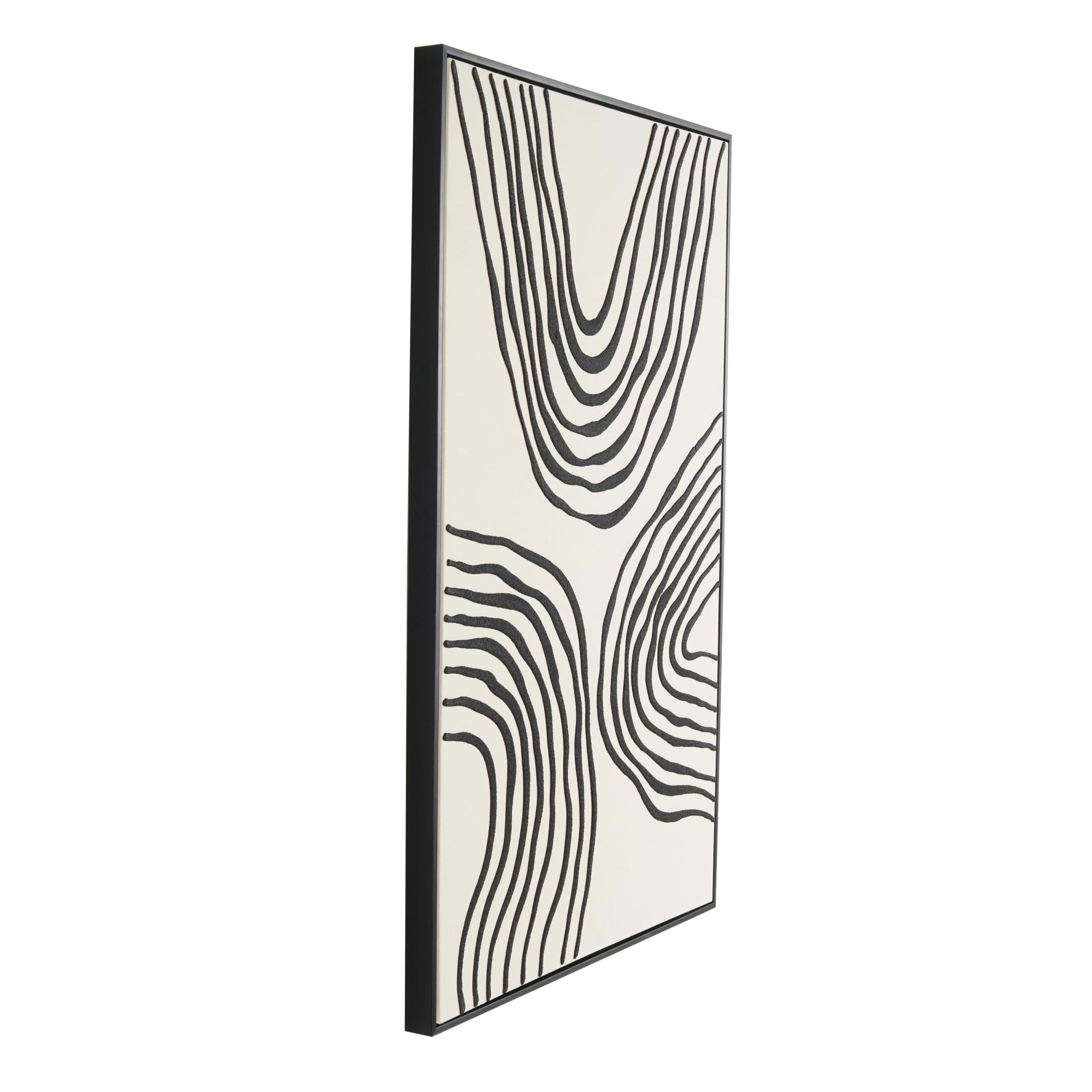 33" x 49" Wavy Line Abstract Framed Wall Art with Black Wooden Frame, by DecMode