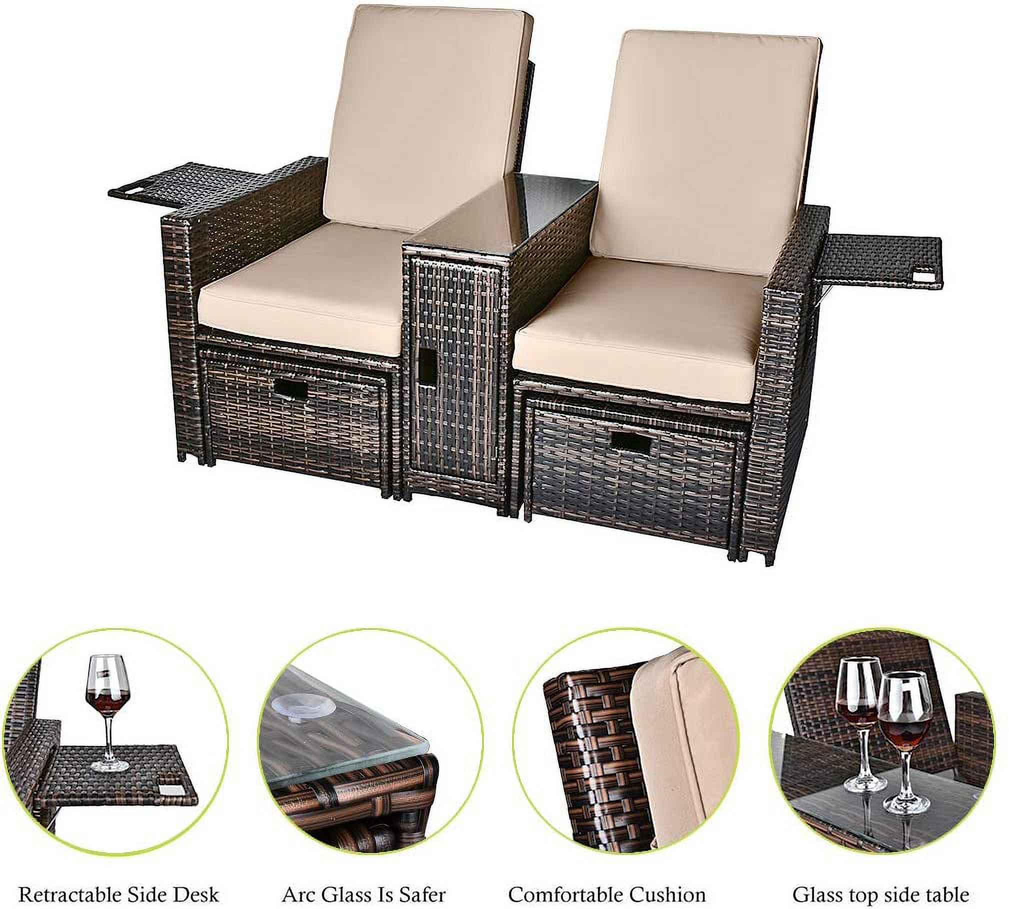 LVUYOYO 5pcs Patio Wicker Loveseat - Outdoor Rattan Sofa Set with Cushion - Wicker Furniture for Garden - image 2 of 7