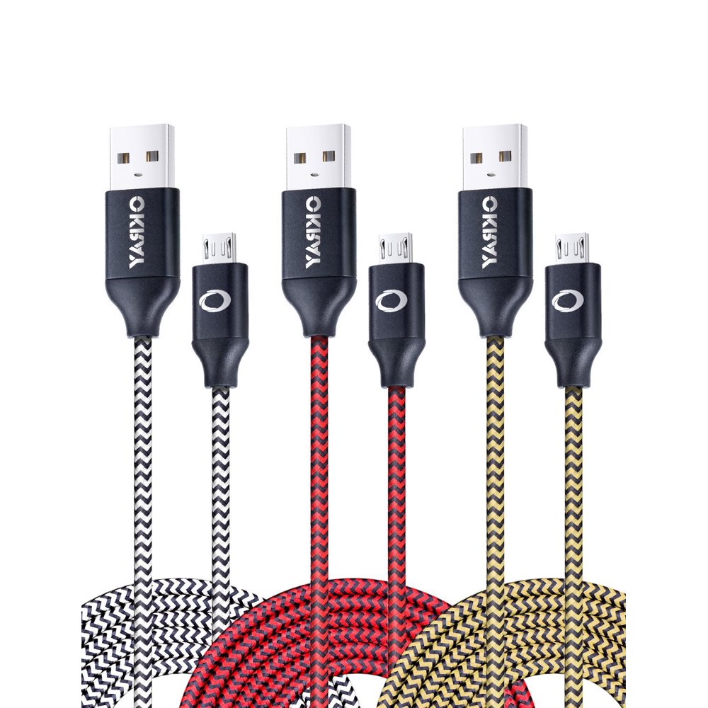 3 Pack 10ft / 3m Durable Nylon Braided TangleFree Micro 2.0 USB