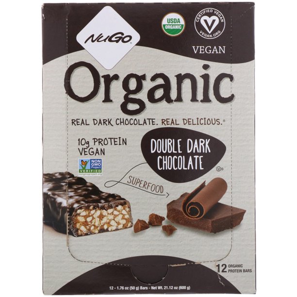 NuGo Nutrition, Organic Protein Bars, Double Dark Chocolate, 12 Bars, 1