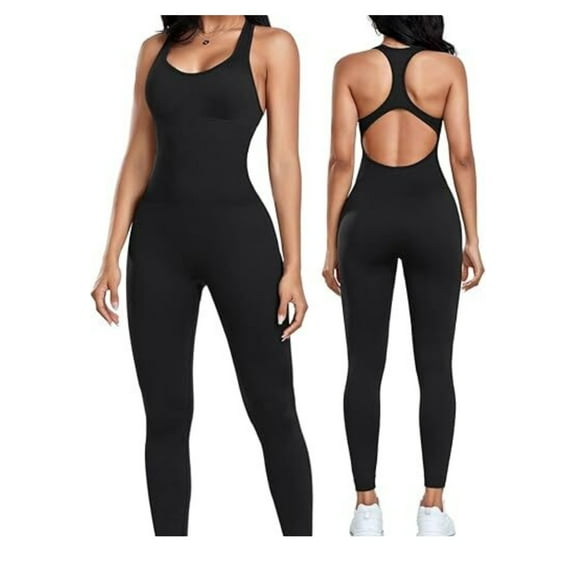 Womens Workout Jumpsuits Seamless Yoga Gym Bodycon Rompers Sexy Racerback Sleeveless One Piece Workout Bodysuit