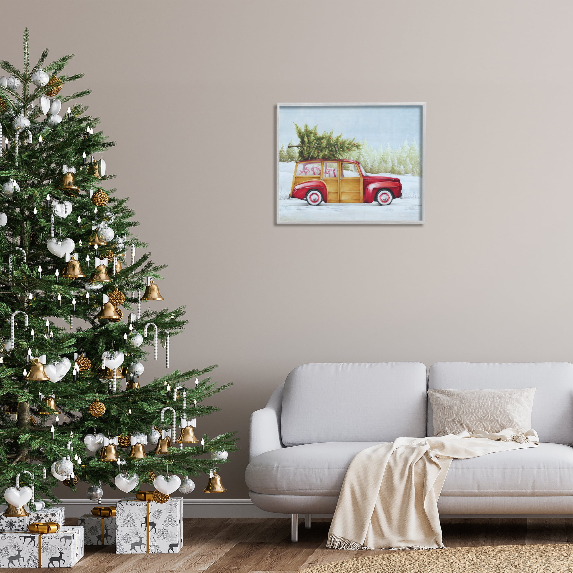 Stupell Industries Holiday Fun Filled Car Holiday Painting Gray Framed Art Prints Wall Art, 30 x 24