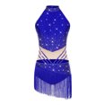 thumbnail image 3 of inlzdz Women's Ballroom Latin Leotards Glitter Rumba Salsa Dance Dress Tassels Fringed Bodysuit Royal Blue XXL, 3 of 6