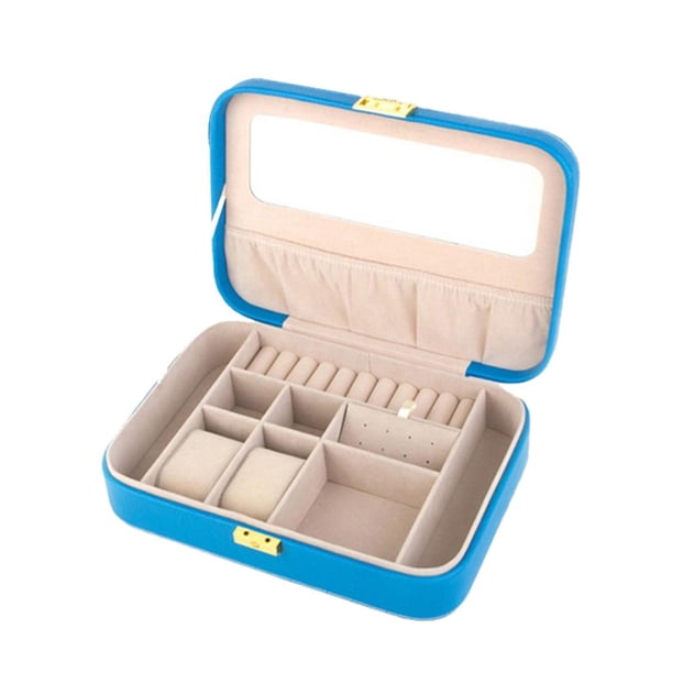 Caja Joyero Pequeña, Joyero Cajas con Espejo para Joyas de Mujer, para Anillos, , Pendientes Azul Yinane Organizador de joyas Case