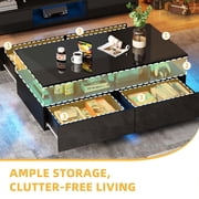 DWVO High Glossy LED Center Tables for Living Room, Modern Coffee Table with Storage, Black