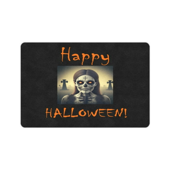 Halloween Holiday Door Welcome Mat - Cemetary - Doormat 24 inch x 16 inch