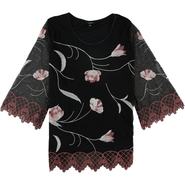 Alfani Blusa bordada para mujer, negra, pequeña