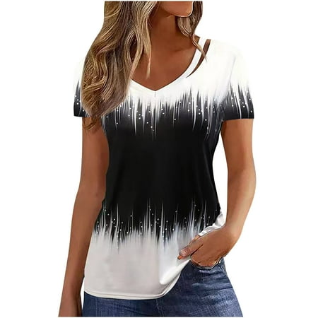 

Blouses for Women Fashion 2023 Women Casual Summer Solid Short Sleeves V-Neck Loose T-Shirt Blouse Tops T Shirts for Women Black XL