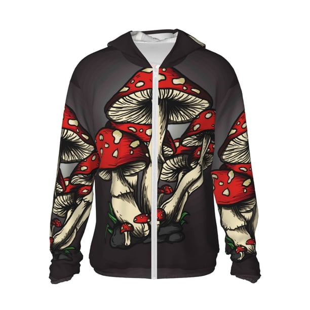 Balery Red Mushrooms Sudadera ligera de manga larga con capucha y protección solar UPF 50+ para hombre y mujer, ideal para pesca y running-Small