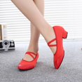 thumbnail image 2 of Zapatos de baile para profesores, zapatillas de Ballet de cuero y lona, zapatos de baile de tacón bajo cuadrado, negro/rojo, zapatos de práctica de enseñanza para niñas y mujeres, 2 of 5