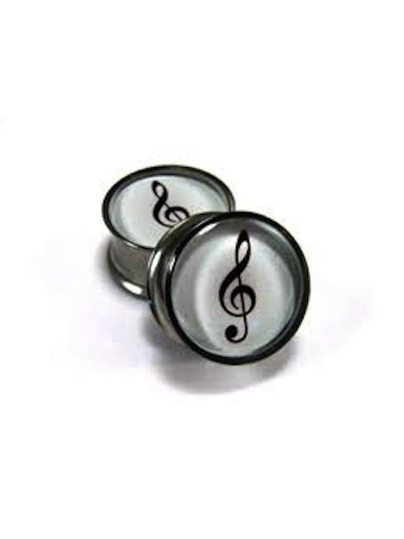 Treble Clef (G Clef) Music Note Double Flared Surgical Steel (316L) Gauges/Plugs 5/8" (16mm) 2 Piece / 1 Pair (A/4/3/18)