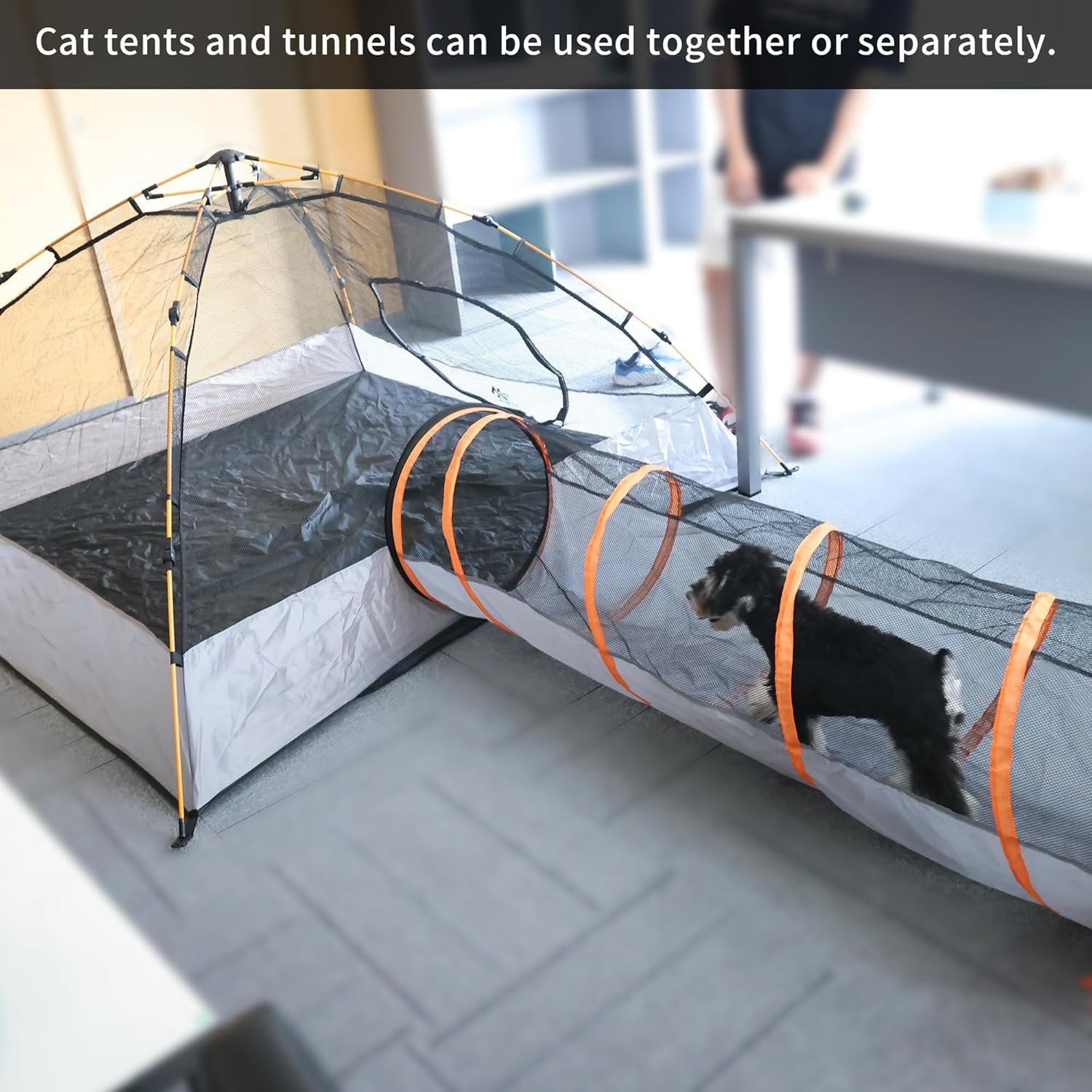 Elevon Pet Cat Playpen Tent with Tunnel, Portable Foldable Enclosure for Cats and Small Pets, Indoor Outdoor Pet Exercise Tent with Carry Bag, 74"x74"x36", Grey