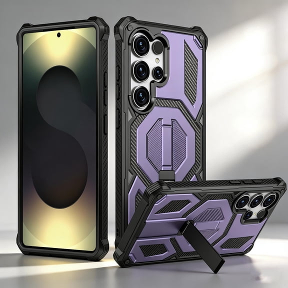 for Samsung Galaxy S26 Ultra Case with Kickstand, Magnetic Car Mount Support, Triple-Layers Rugged Drop Protection Case, Heavy Duty Shockproof Cover with Bracket for Samsung Galaxy S26 Ultra, Purple
