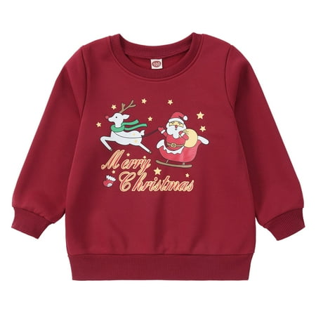 

URMAGIC Toddler Boy Girl Red Hoodie Santa Claus Print Pullover Long Sleeve Round Neck Top Christmas Sweatshirt 1-6Y