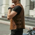 thumbnail image 3 of Biker Faux Leather Waistcoat Mens Cut Motorcycle Black Various Club Pocket Vests, 3 of 7