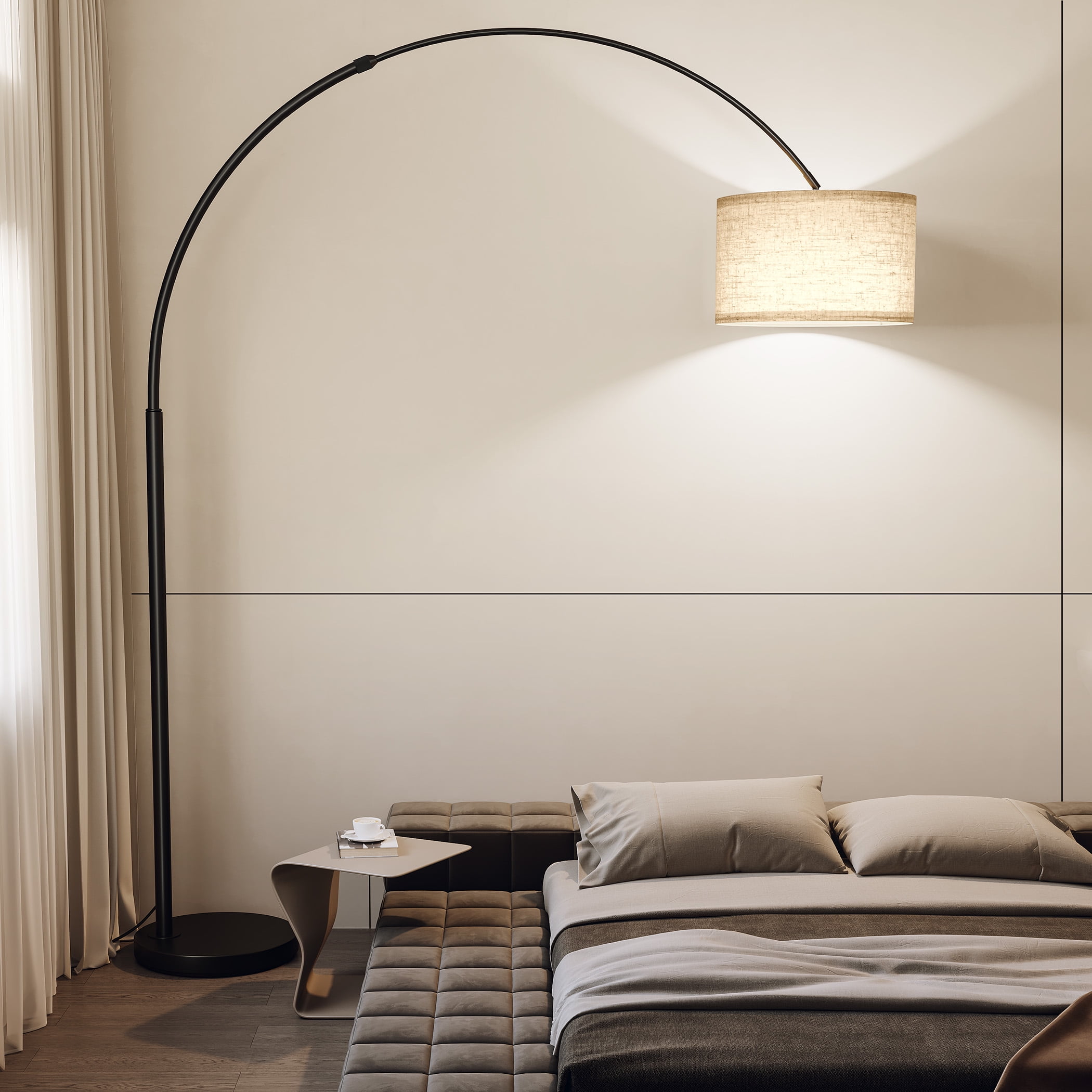 82" Tall Arc Floor Lamps for living room, large floor lamp with length adjustable, Modern curved floor lamp, Corner Lamp for Dining Room, Office, Black