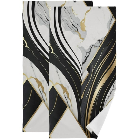 Black and White Hand Towels for Bathroom Set of 2 Soft Absorbent Marble Gold Texture Stone Abstract Modern Kitchen Towels,Decorative Bathroom Towels for Bath Guest Spa Face Hair Gym 14"x28"