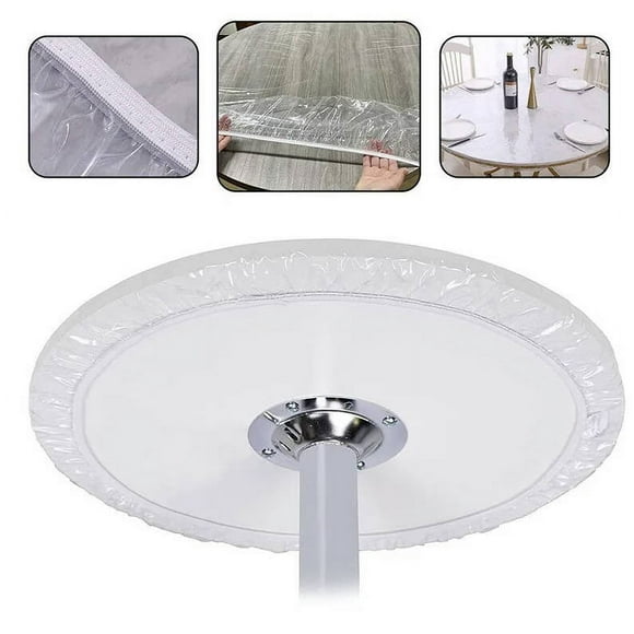 Round Table Protector Elastic Table Cloth Large Fitted Clear Cover for Dining Party and Home Use