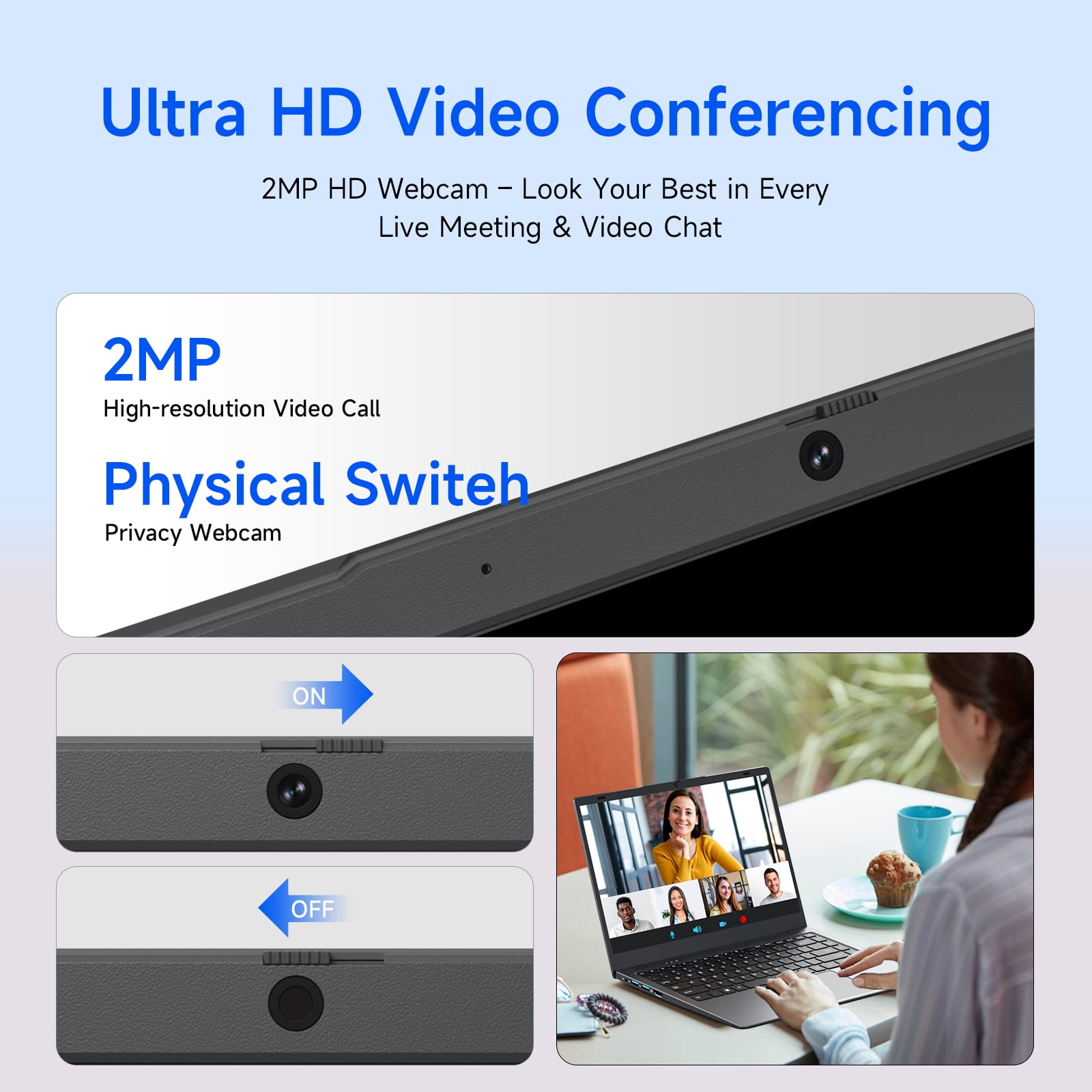 HYYUO Laptop Compter, 14inch FHD Display, 8GB RAM 256GB ROM Intel 6500Y with 2 Cores Office 2024 Windows 11 WiFi 5 BT5.0 for Business, Beginners, Student, Dark Gray