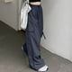 thumbnail image 3 of Pantalones cargo holgados para mujer: pierna ancha con cordón, poliéster, ropa urbana/hip hop, tallas S-XXL, 3 of 7