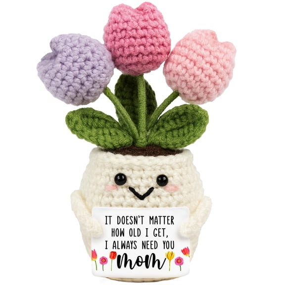 Gifts for Mom from Daughter Son - Cute Mothers Day, Birthday Gifts for Moms, Mother, Mama - 5.51'' x 4.13'' Mother's Day Knitted Positive Tulip Flowers Mom Crochet Doll