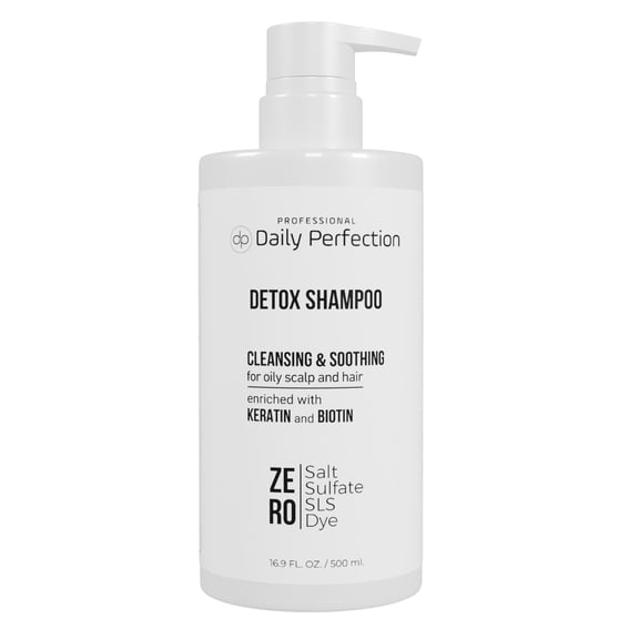 Daily Perfection Professional Salon-Grade, Salt-Free, Sulfate-Free, Paraben-Free, Deep Cleansing and Soothing, Detox Shampoo for Oily Scalp and Hair, Enriched with Biotin and Keratin