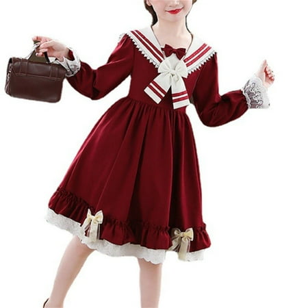 

Rovga Children Kids Toddler Girls Long Ruffled Sleeve Bowknot Lolita Skirt Princess Dress Outfits Clothes Cute Casual Dress