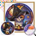 thumbnail image 1 of 5D DIY Taladro Parcial AB Diamante Pintura Gato Con Sombrero Arte 45x45cm, 1 of 9