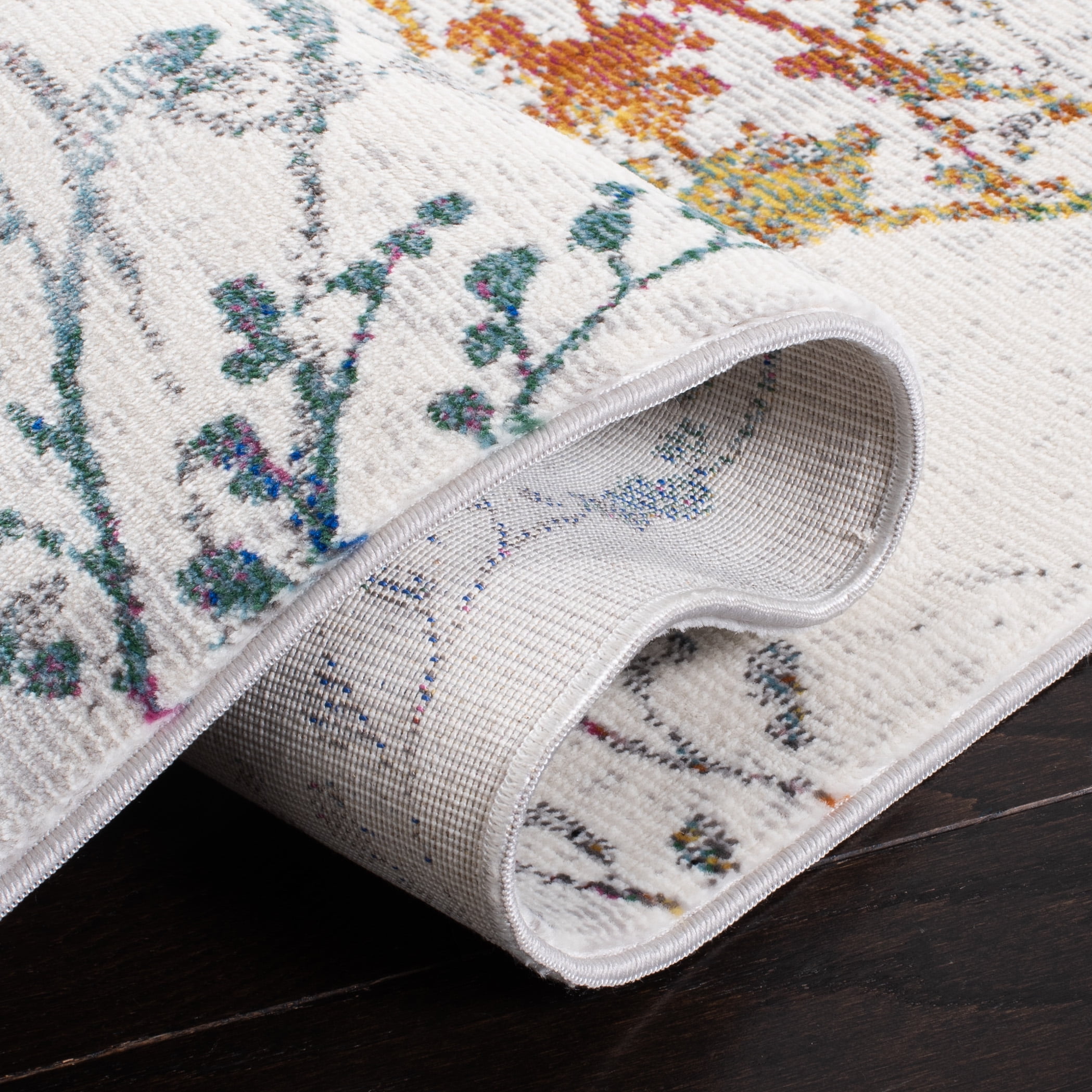 SAFAVIEH Aria Rebecca Floral Area Rug, Ivory/Blue, 5'1" x 5'1" Round