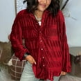 thumbnail image 2 of Women Velvet Pleated Button Shirt Loose Top Casual Elegant Blouse Autumn Winter Fashion Tunic Long Sleeve Comfortable Stylish, 2 of 2