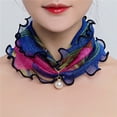 thumbnail image 4 of Visland Scarf Painting Print Imitation Pearl Durable Ruffle Edge Lady Headscarf for Banquet, 4 of 7
